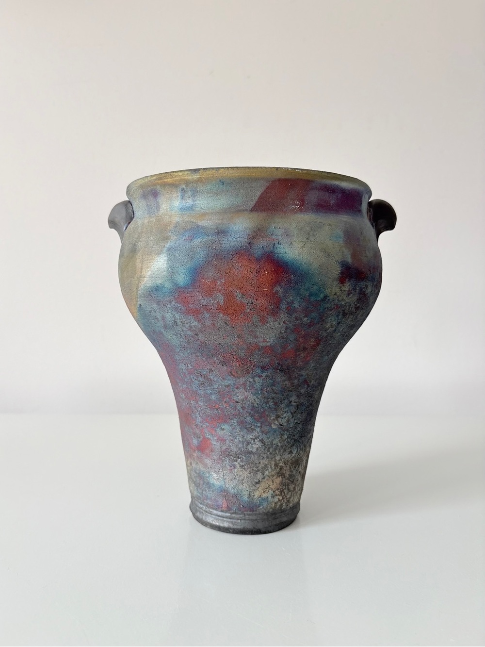 Signed Pottery Copper Matte Raku Fired Vase Raku Studio Art Signed Crystal
